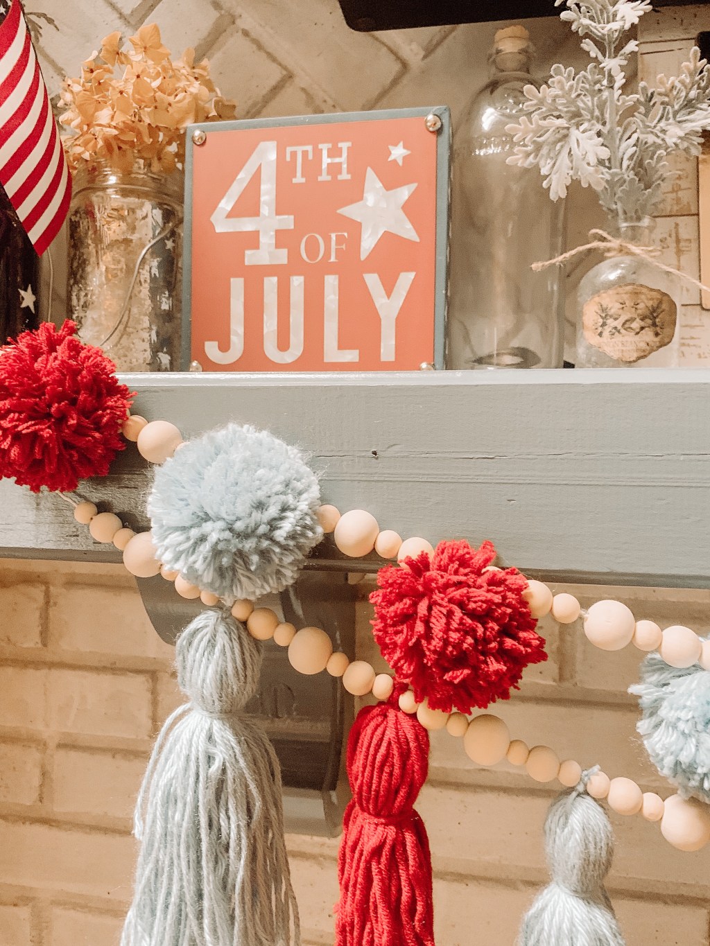 Patriotic Wood Bead & Yarn&nbsp;Garland