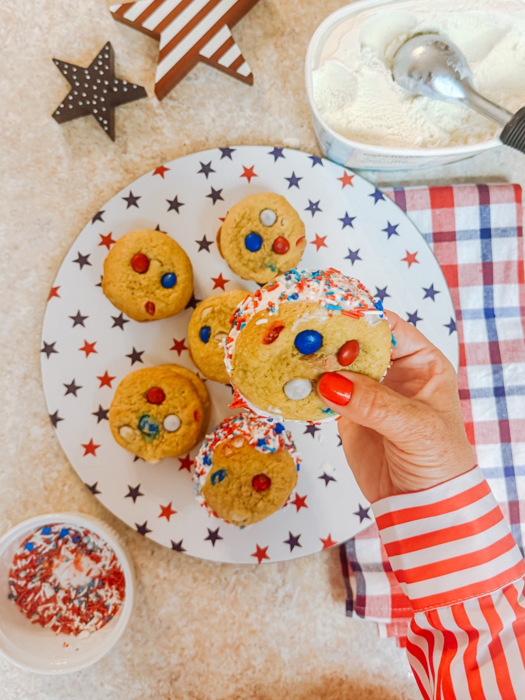 Patriotic M&M Ice Cream&nbsp;Sandwiches